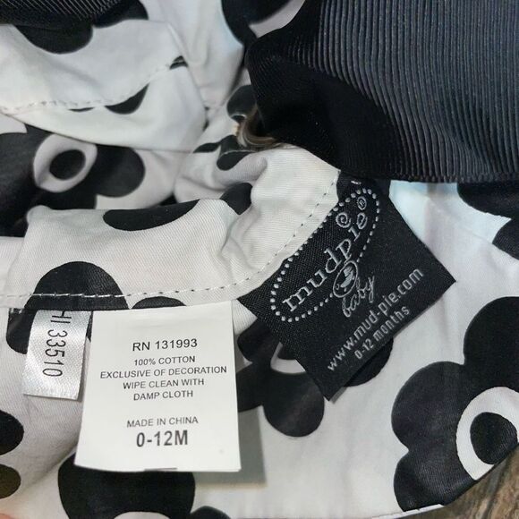Mud Pie Girls Size 0 -12 Months Black White Floral Large Black Bow Bucket hat - Picture 5 of 5